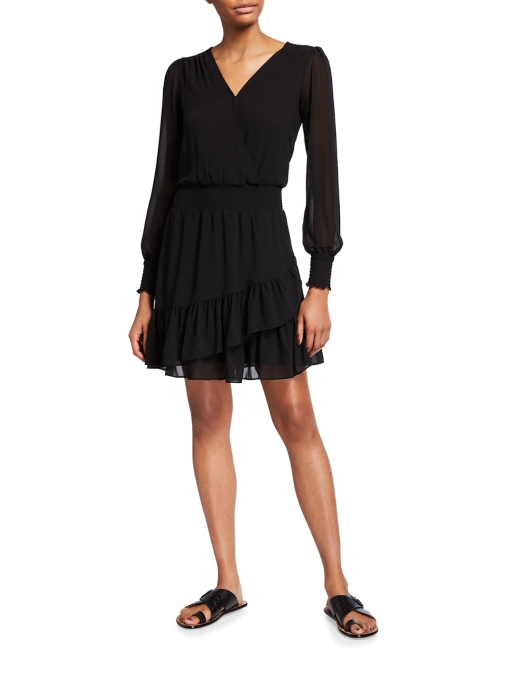 MICHAEL Michael Kors black smocked-waist ruffle dress